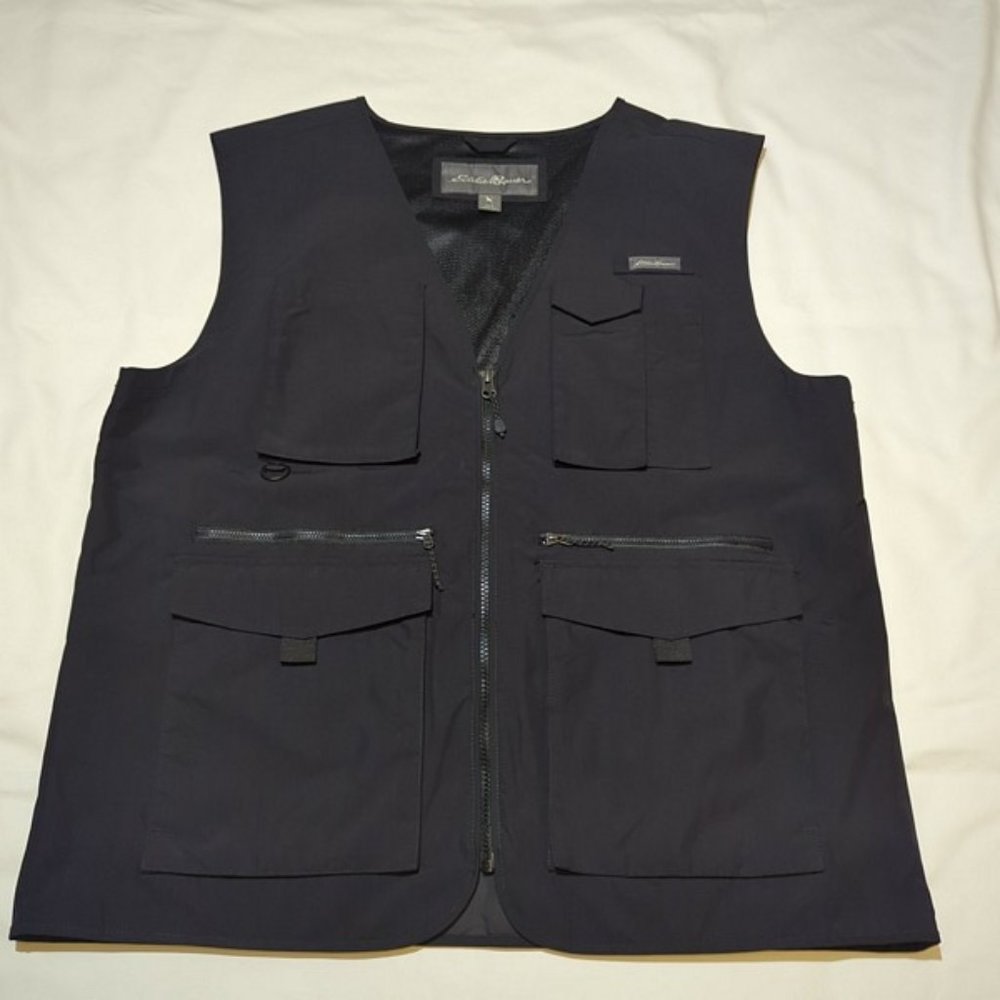 Eddie Bauer Travel Photographer Fishing Hiking Vest Men's Large Black